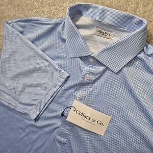Collars and Co Polo Shirt Mens XLT Blue Dress Collar Performance Office Golf New